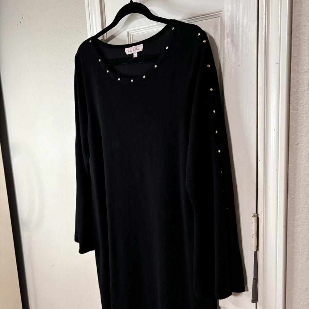 XL Harlow & Rose Pretty Black Sweater Dress Below Knee Long Open Flared Sleeves - Picture 6 of 10